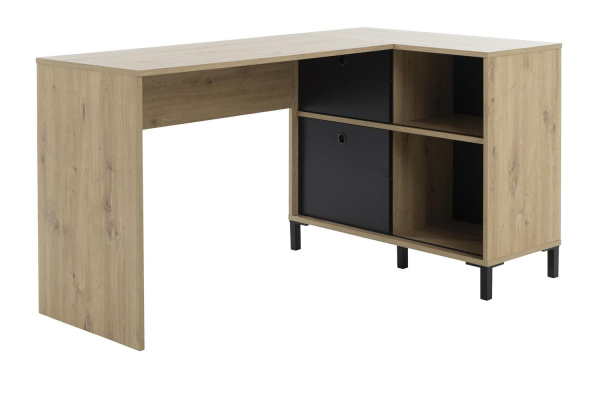 Bureau d’angle Calden avec rangement bois clair design moderne