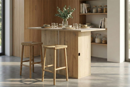 Îlot central avec rangement bois – table haute 4-6 pers. design