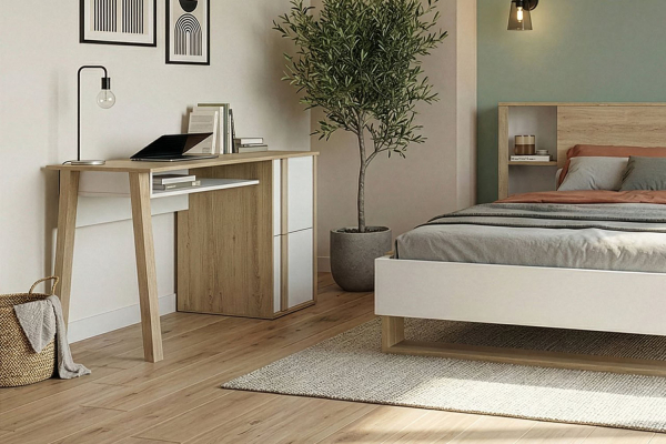Bureau avec rangement bois et blanc – design moderne et fonctionnel