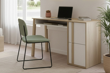 Bureau avec rangement bois et blanc – design moderne et fonctionnel