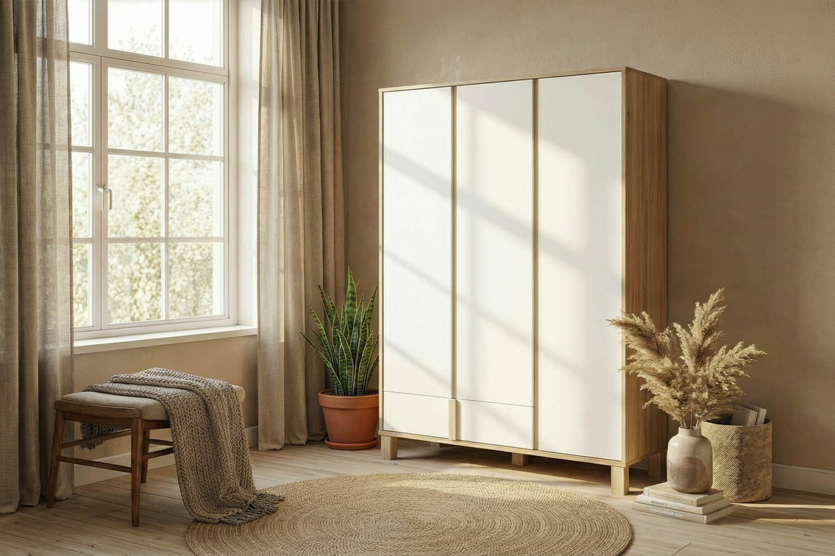 Armoire en bois chêne blond et blanc – design moderne