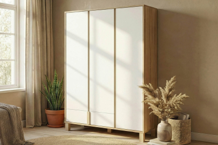 Armoire en bois chêne blond et blanc – design moderne