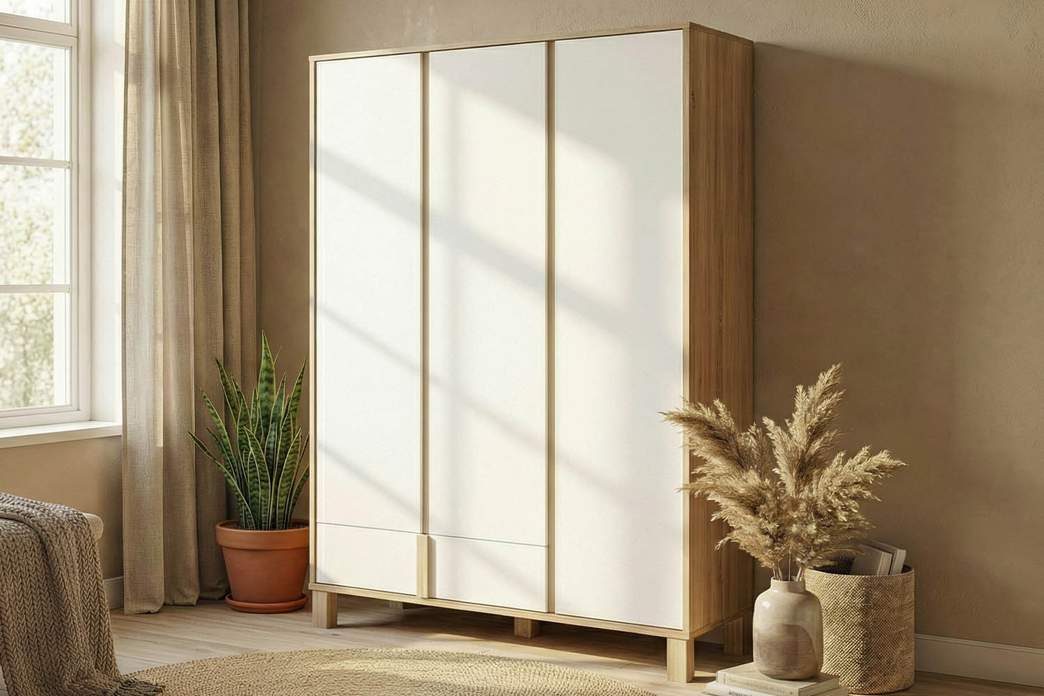 Armoire en bois chêne blond et blanc – design moderne