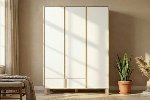 Armoire en bois chêne blond et blanc – design moderne