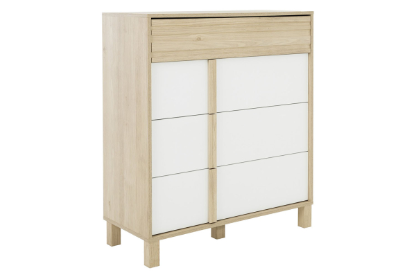 Commode en bois chêne blond et blanc – design moderne et rangement pratique