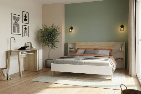 Lit en bois Alizé chêne blond & blanc – design sobre