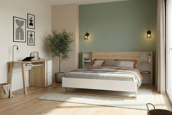 Lit en bois Alizé chêne blond & blanc – design sobre