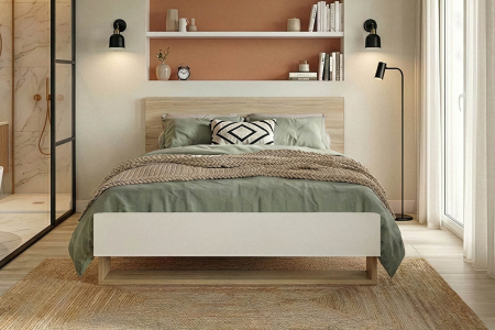 Lit en bois Alizé chêne blond & blanc – design sobre