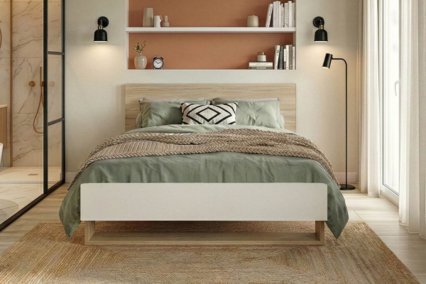 Lit en bois Alizé chêne blond & blanc – design sobre