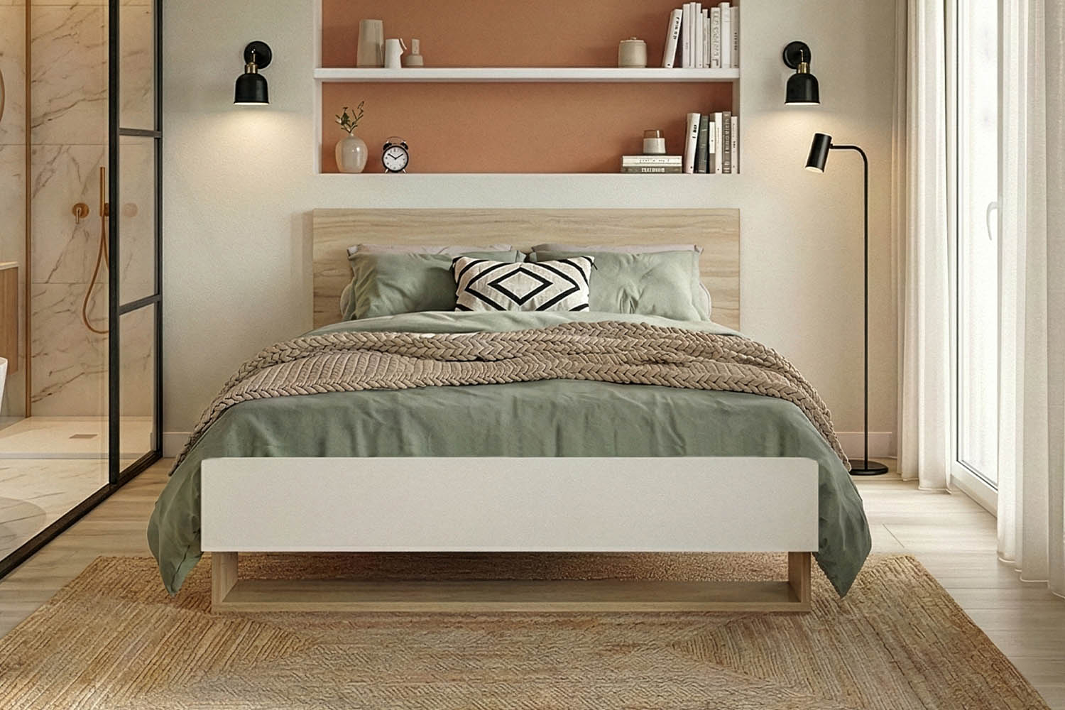 Lit en bois Alizé chêne blond & blanc – design sobre