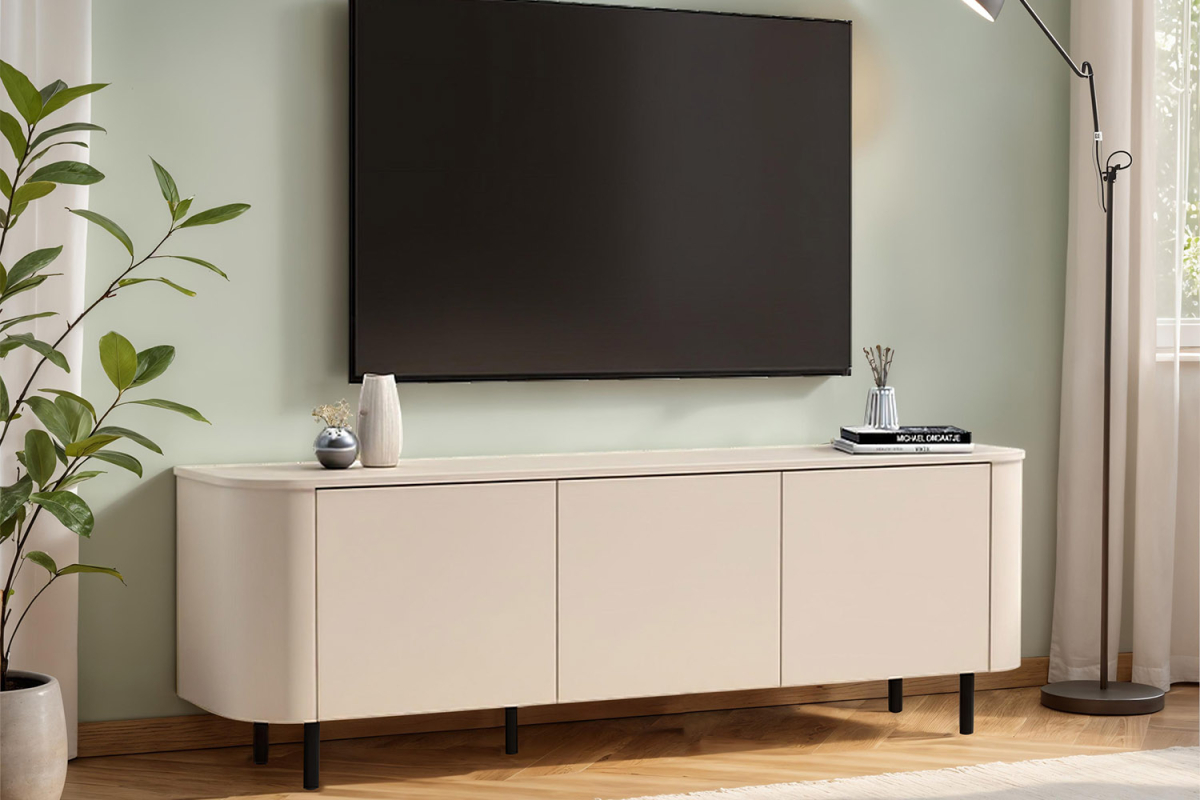Meuble TV contemporain fabriqué en Italie – Bois FSC et pieds métal