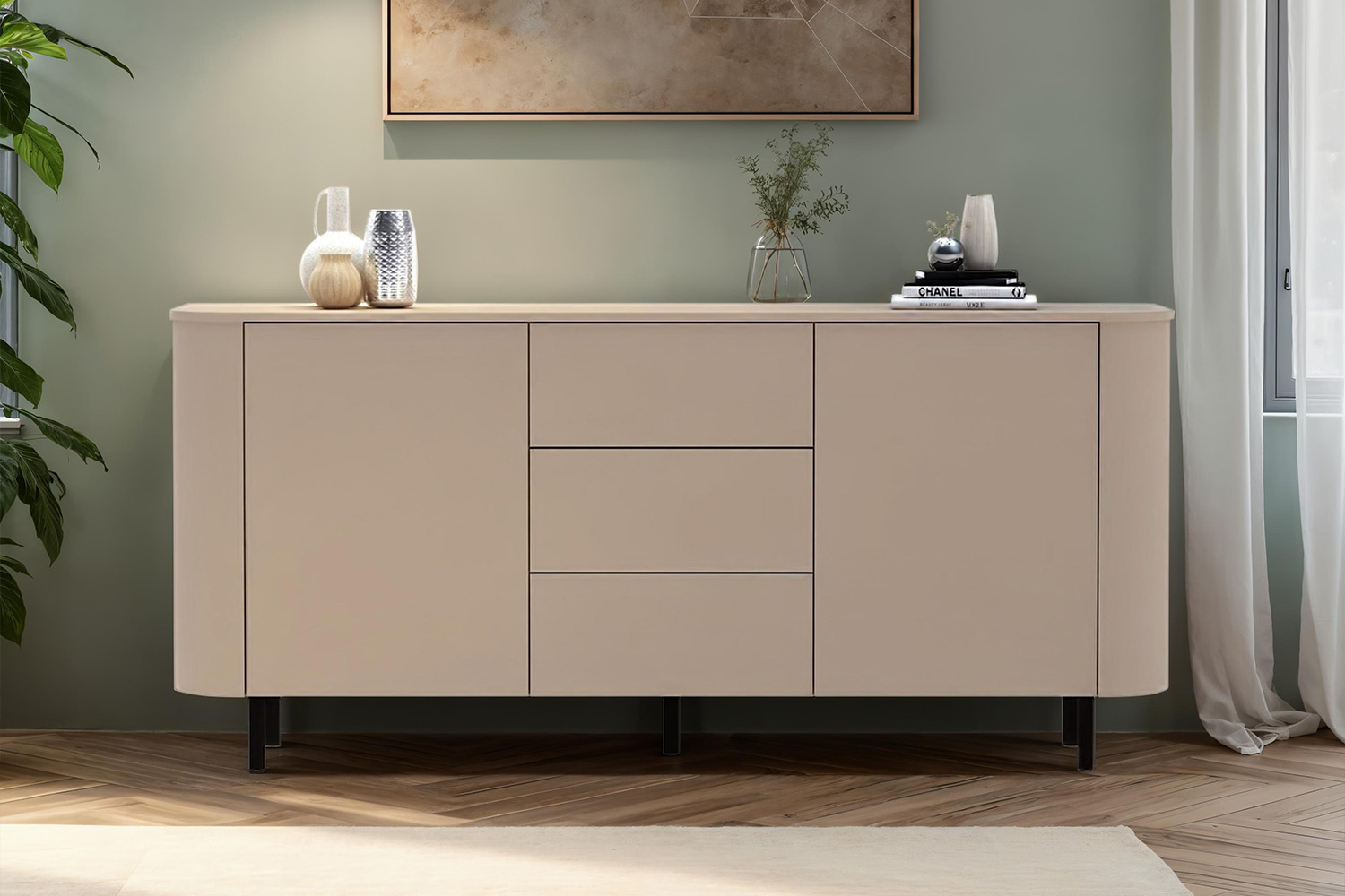 Buffet contemporain fabriqué en Italie – Bois certifié FSC et pieds métal