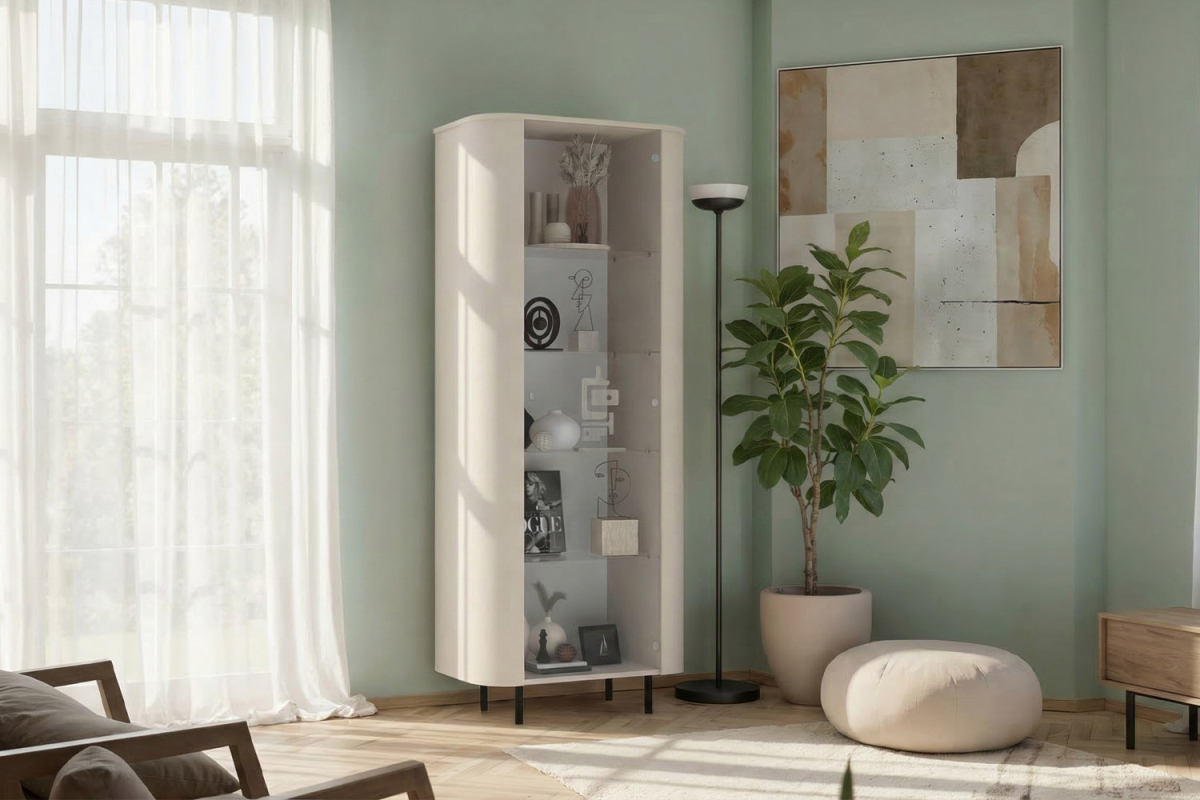 Vitrine moderne fabriquée en Italie – Bois certifié FSC et pieds métal
