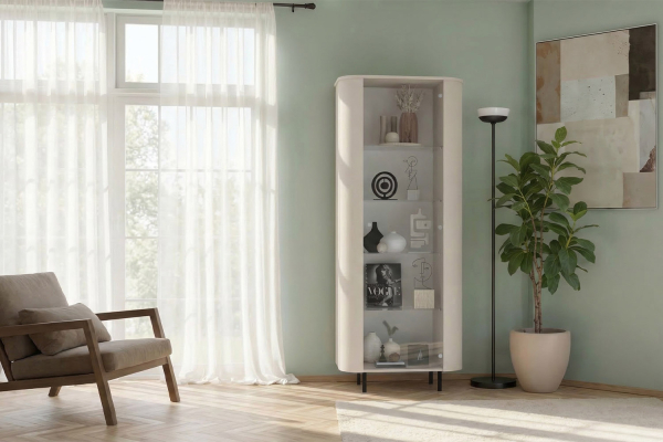 Vitrine moderne fabriquée en Italie – Bois certifié FSC et pieds métal