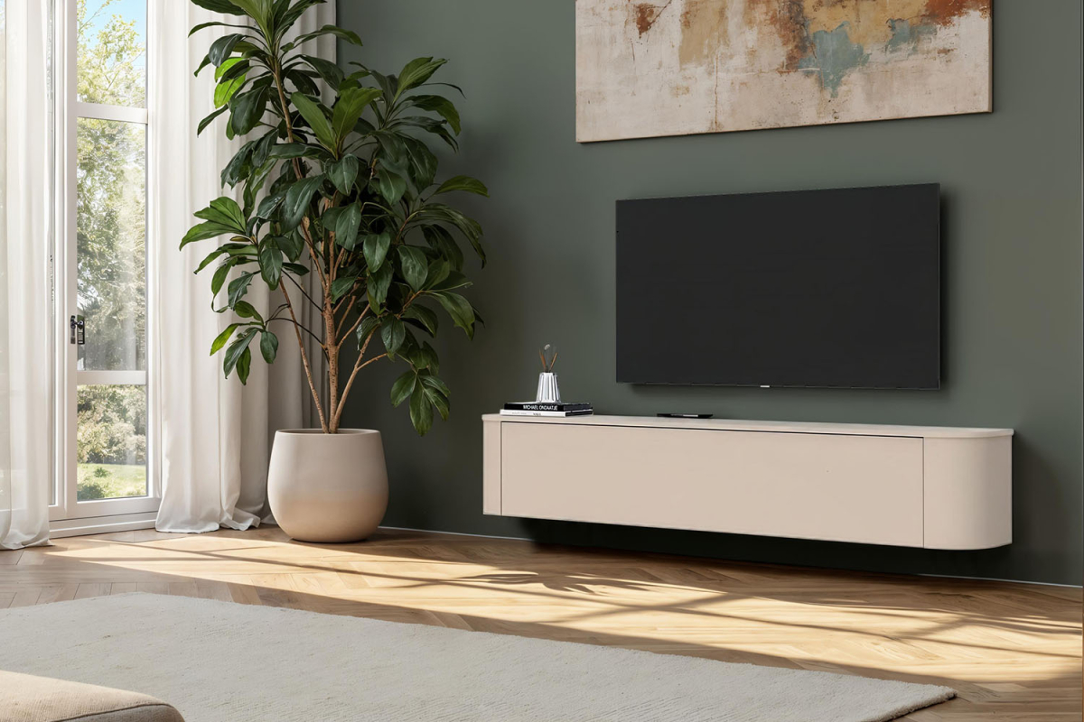 Meuble TV contemporain suspendu – Bois certifié FSC