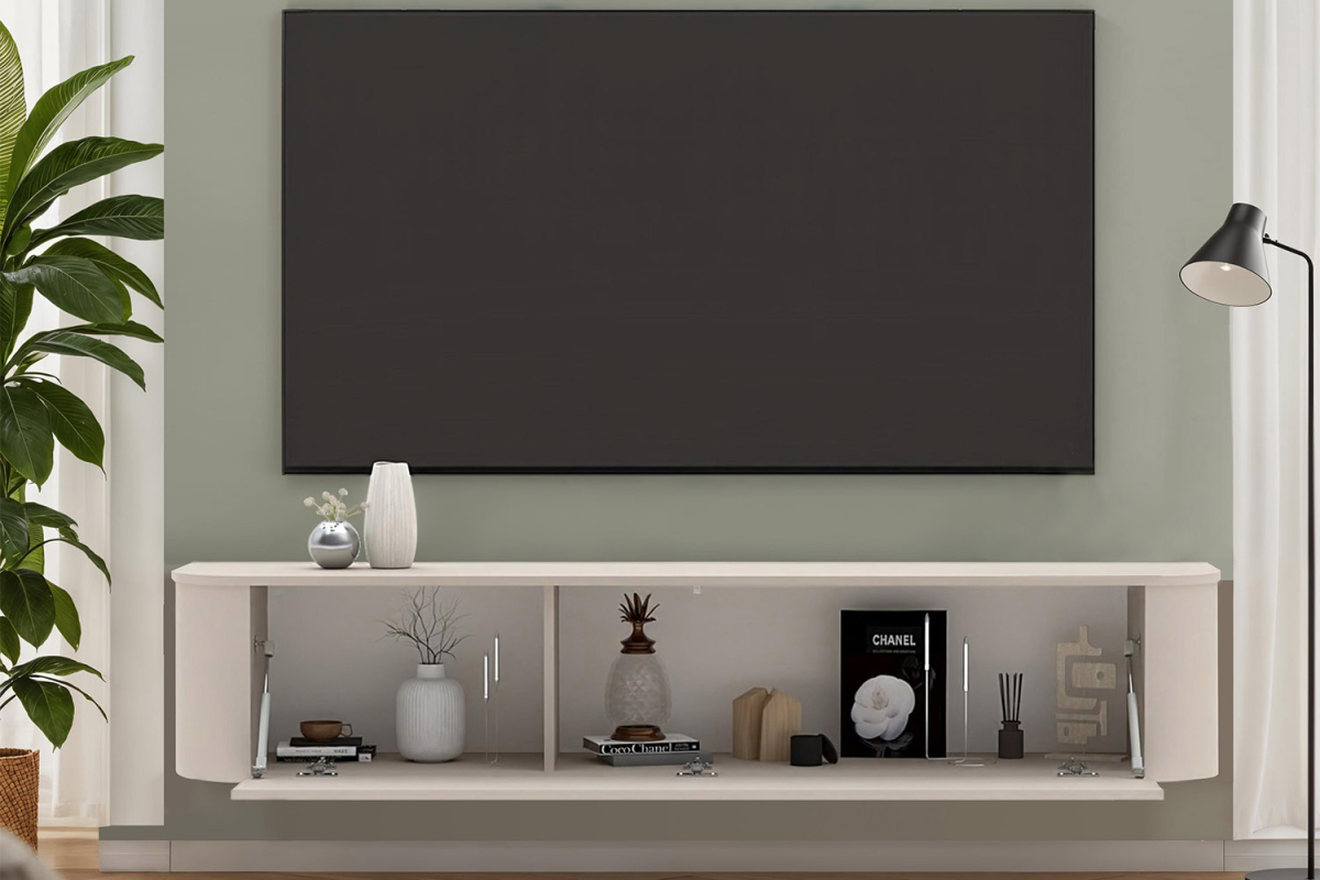Meuble TV contemporain suspendu – Bois certifié FSC