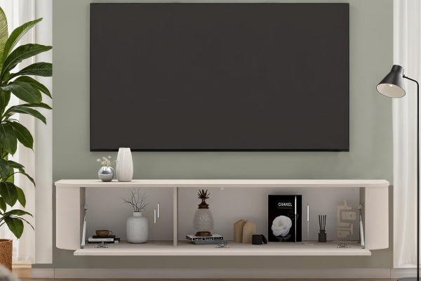 Meuble TV contemporain suspendu – Bois certifié FSC