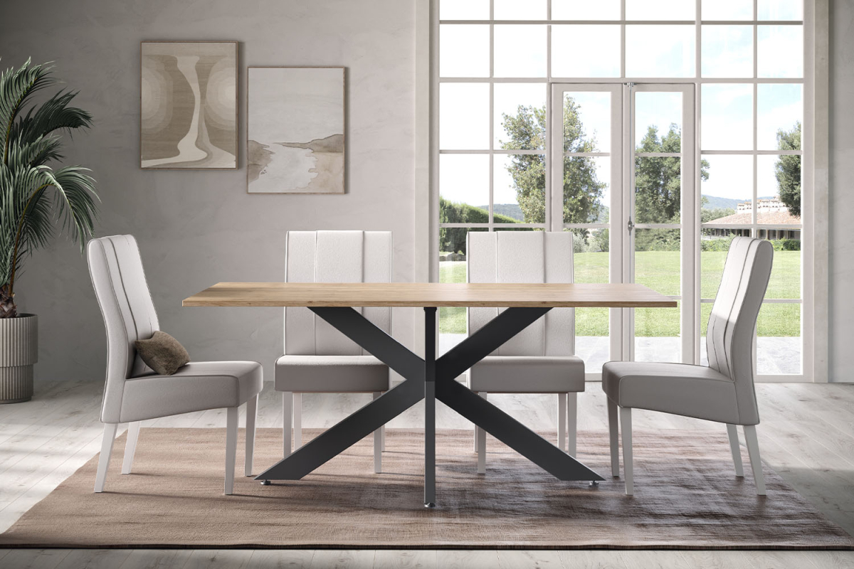 Table de repas 180 cm design – Plateau bois FSC et pieds métal