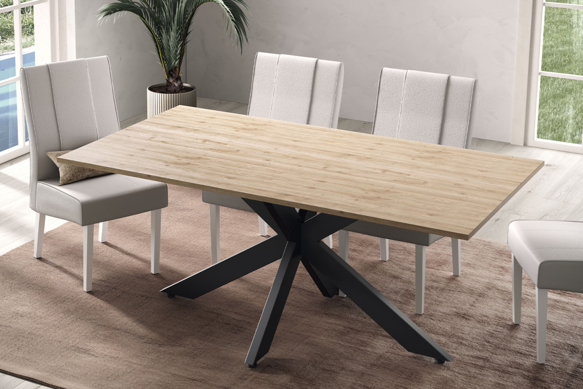 Table de repas 180 cm design – Plateau bois FSC et pieds métal