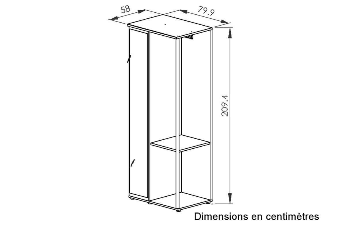 Armoire ouverte Altura avec miroir – Dressing bois chêne artisan