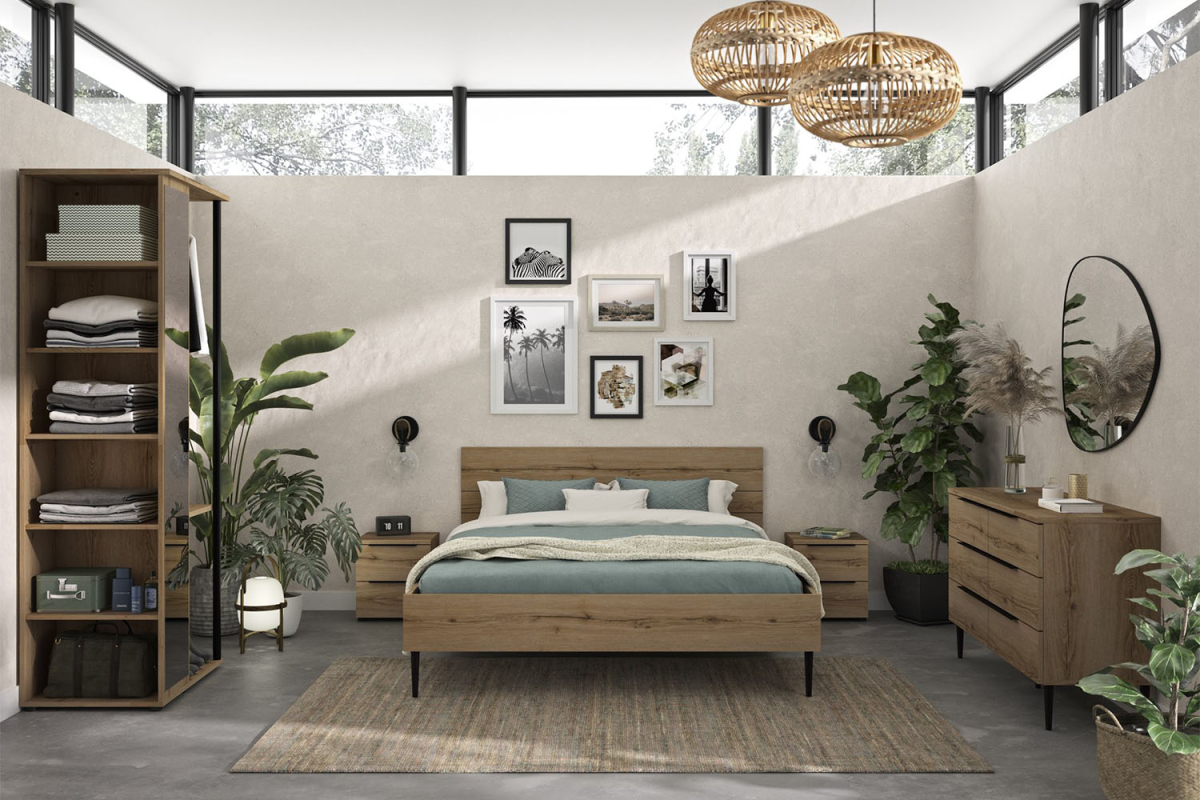 Armoire ouverte Altura avec miroir – Dressing bois chêne artisan