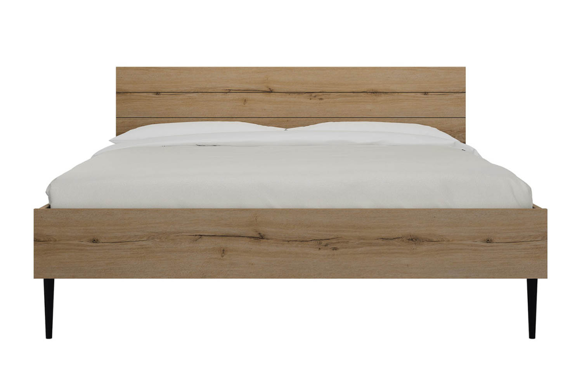 Lit Altura en bois finition chêne – Lit design avec tête de lit rainurée