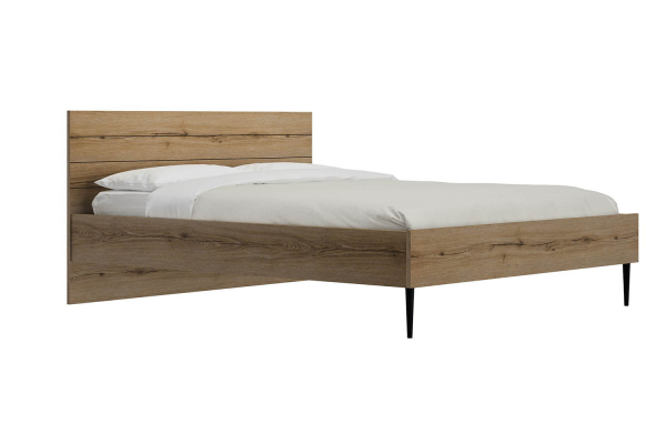 Lit Altura en bois finition chêne – Lit design avec tête de lit rainurée