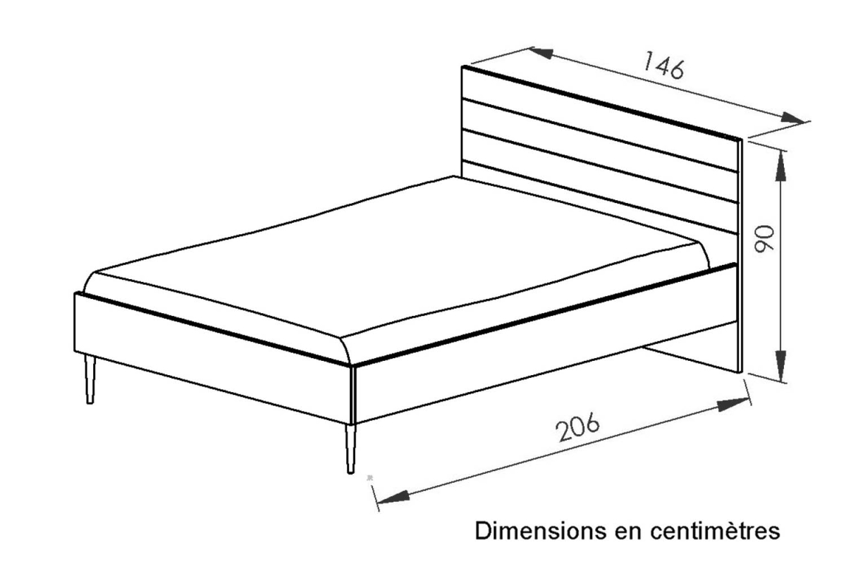 Lit Altura en bois finition chêne – Lit design avec tête de lit rainurée