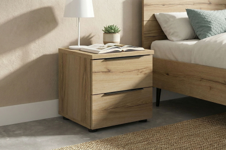 Chevet bois Altura avec 2 tiroirs – Table de nuit chêne artisan