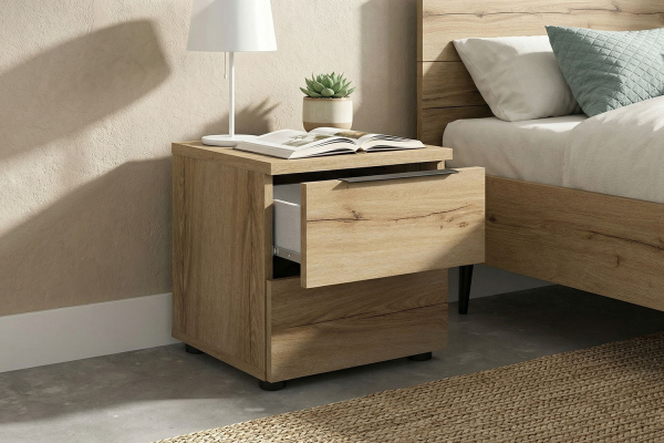 Chevet bois Altura avec 2 tiroirs – Table de nuit chêne artisan
