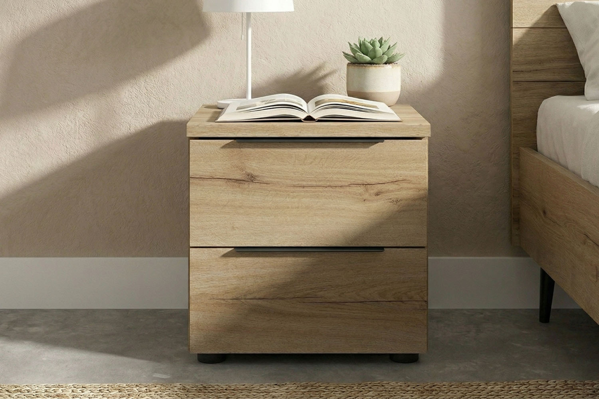 Chevet bois Altura avec 2 tiroirs – Table de nuit chêne artisan