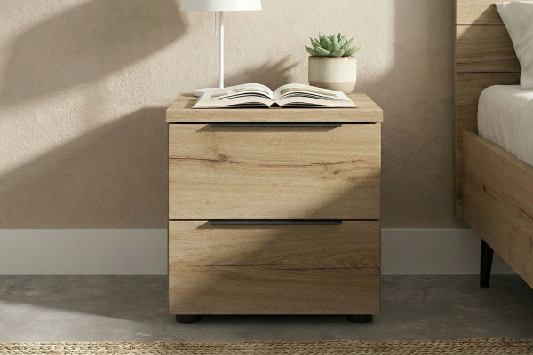 Chevet bois Altura avec 2 tiroirs – Table de nuit chêne artisan