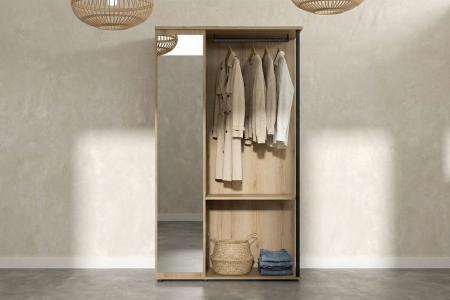 Armoire ouverte Altura avec miroir – Dressing bois chêne artisan