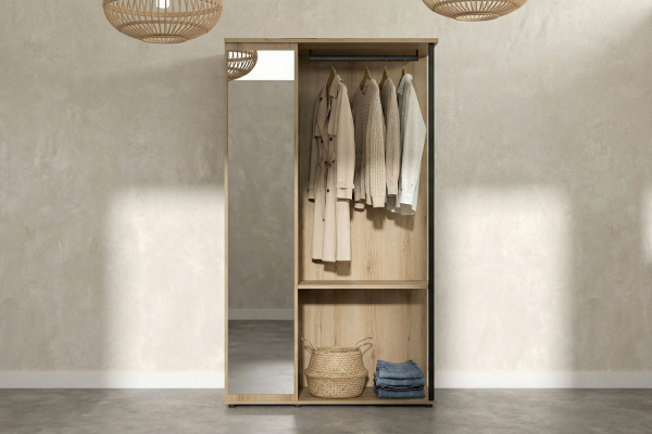 Armoire ouverte Altura avec miroir – Dressing bois chêne artisan