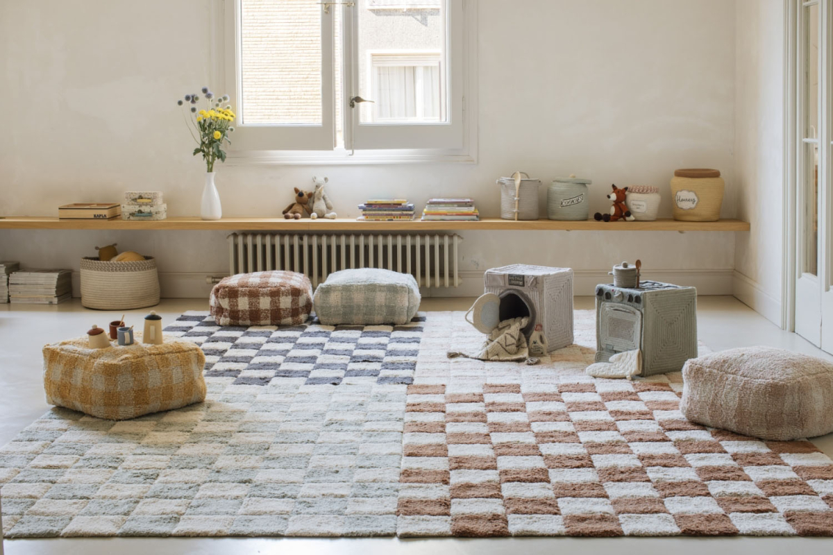 Tapis rectangulaire en coton lavable motif carreaux – Lorena Canals