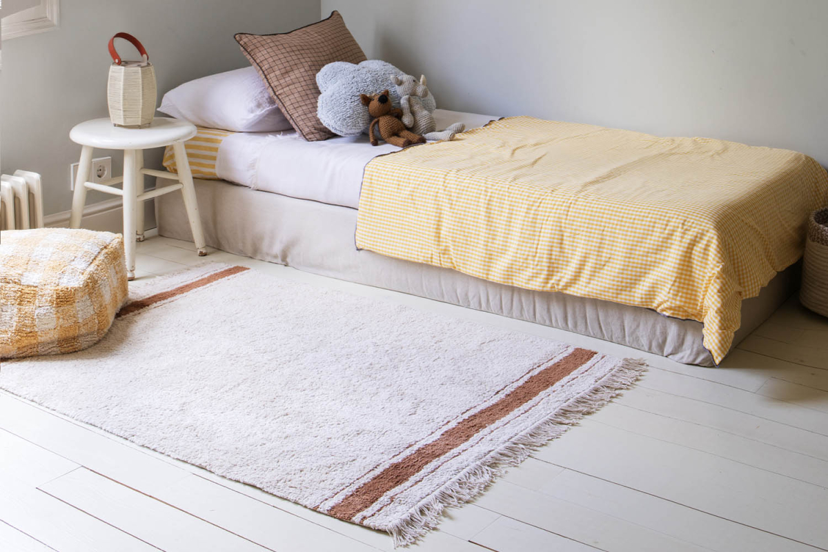 Tapis rectangulaire en coton lavable – Marron ou bleu