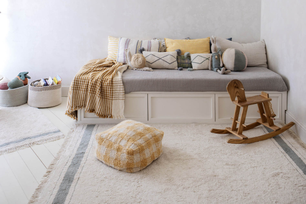 Tapis rectangulaire en coton lavable – Marron ou bleu