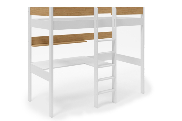 Lit mezzanine 1 place en bois massif avec bureau et fauteuil Auren
