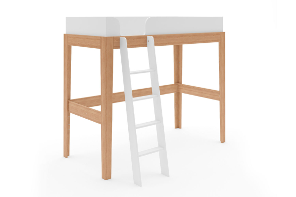 Lit mezzanine 90x200 blanc et hêtre massif Elina