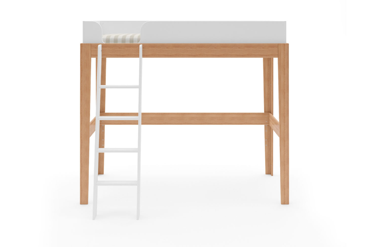 Lit mezzanine 90x200 blanc et hêtre massif Elina