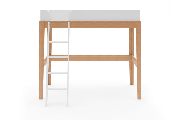 Lit mezzanine 90x200 blanc et hêtre massif Elina