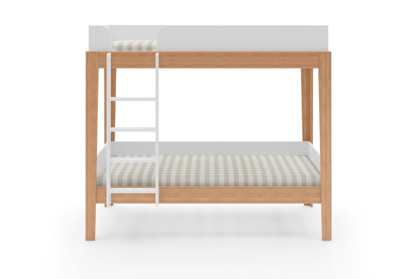 Lit superposé 90x200 blanc et hêtre massif Elina