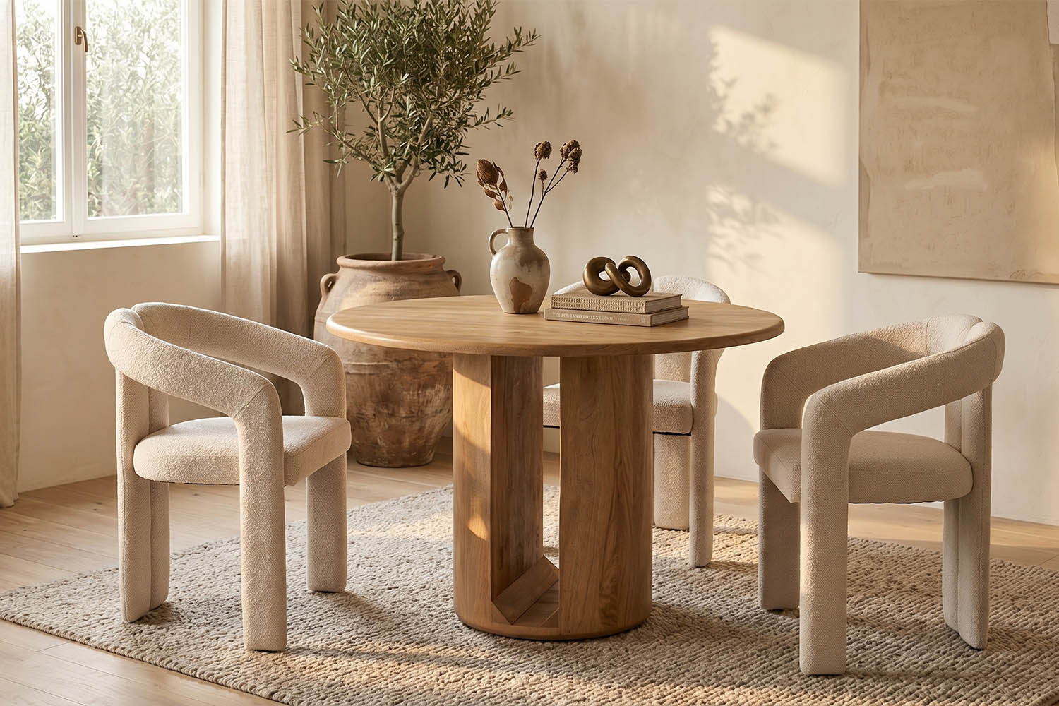 Table ronde en bois de manguier massif 5 pers. Solven