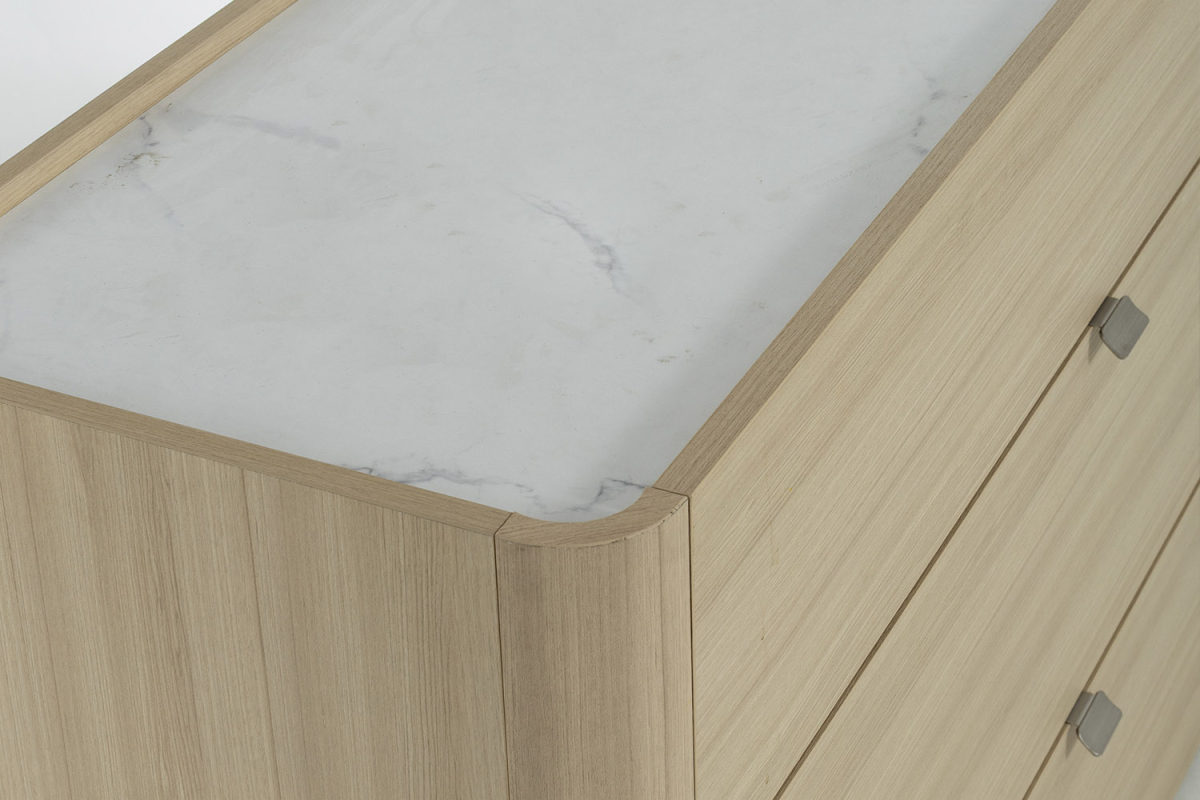 Commode 3 tiroirs Soléa bois et marbre – Rangement chambre élégant