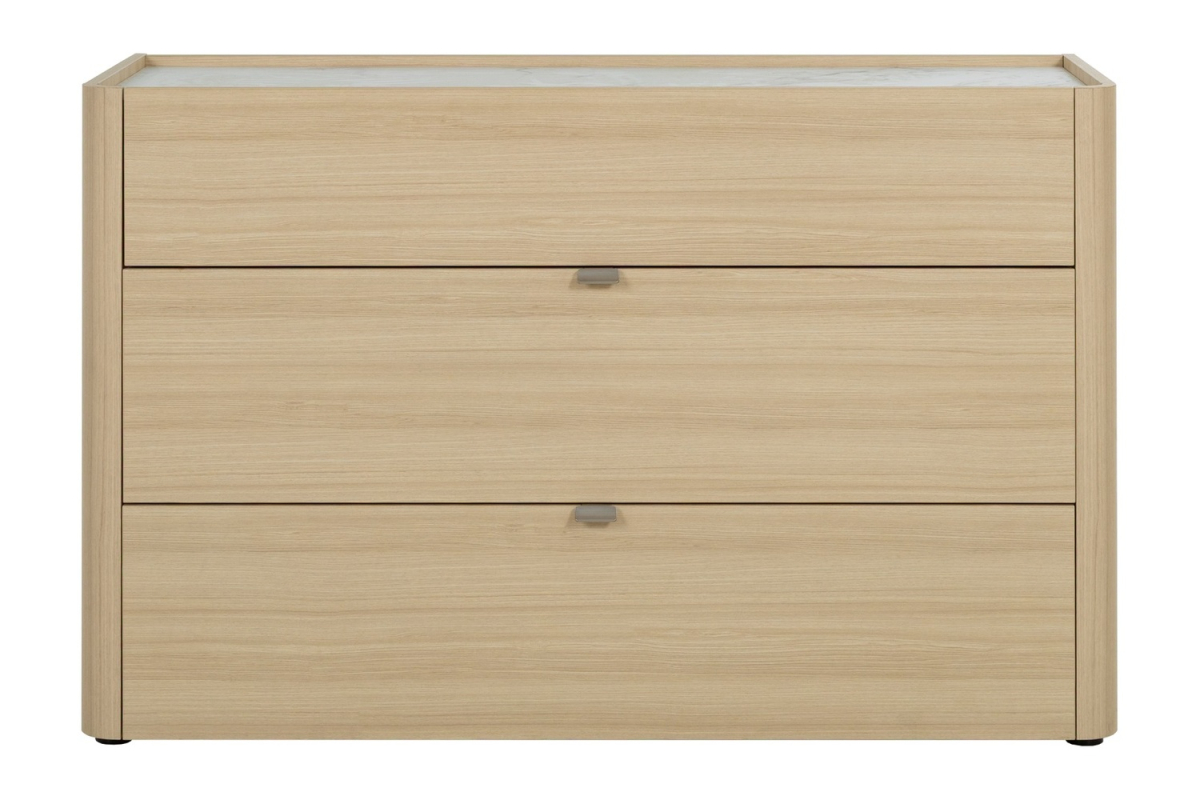 Commode 3 tiroirs Soléa bois et marbre – Rangement chambre élégant