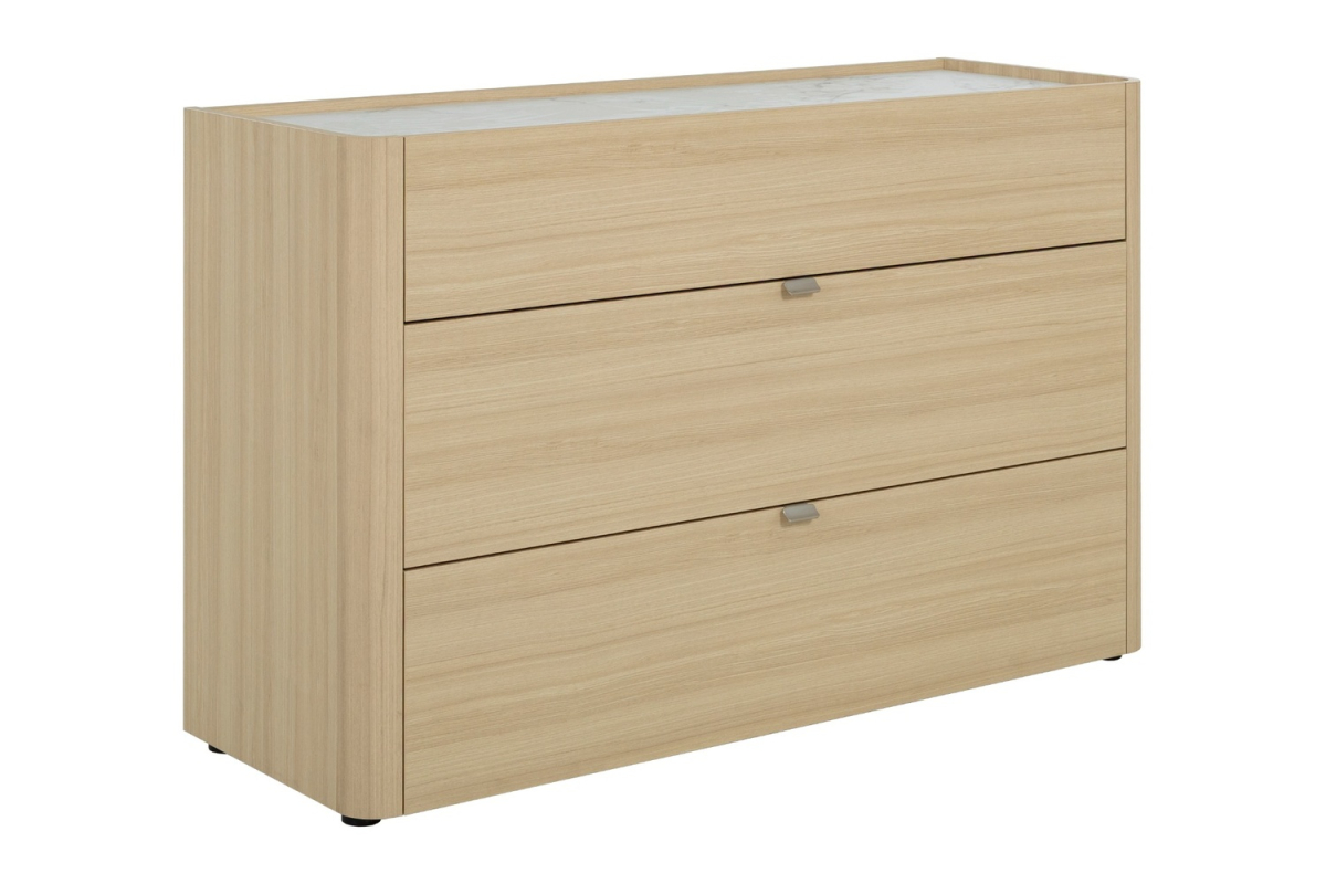 Commode 3 tiroirs Soléa bois et marbre – Rangement chambre élégant