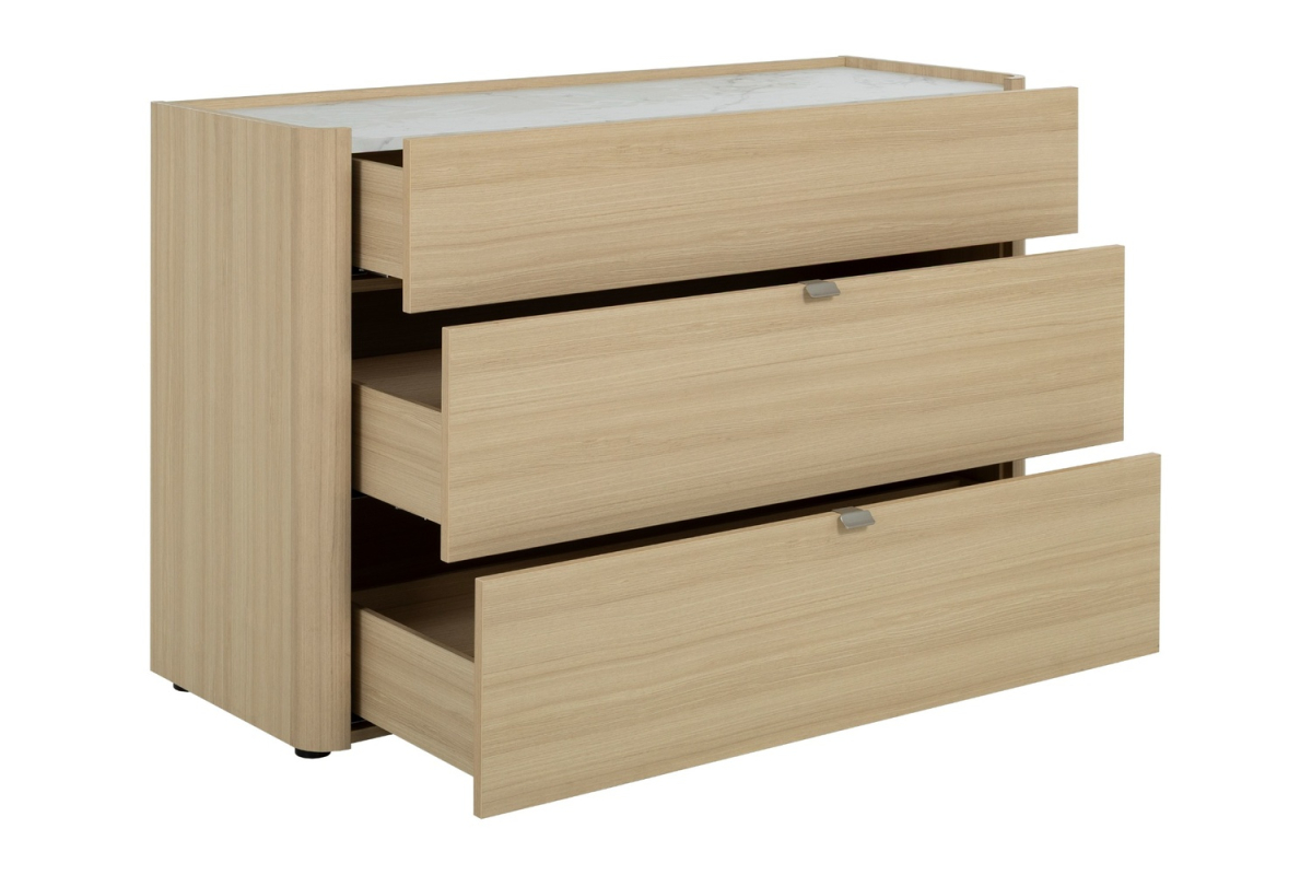 Commode 3 tiroirs Soléa bois et marbre – Rangement chambre élégant