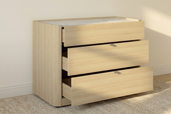 Commode 3 tiroirs Soléa bois et marbre – Rangement chambre élégant