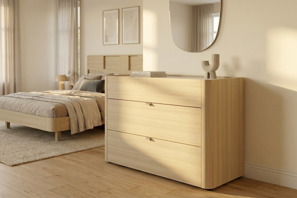 Commode 3 tiroirs Soléa bois et marbre – Rangement chambre élégant