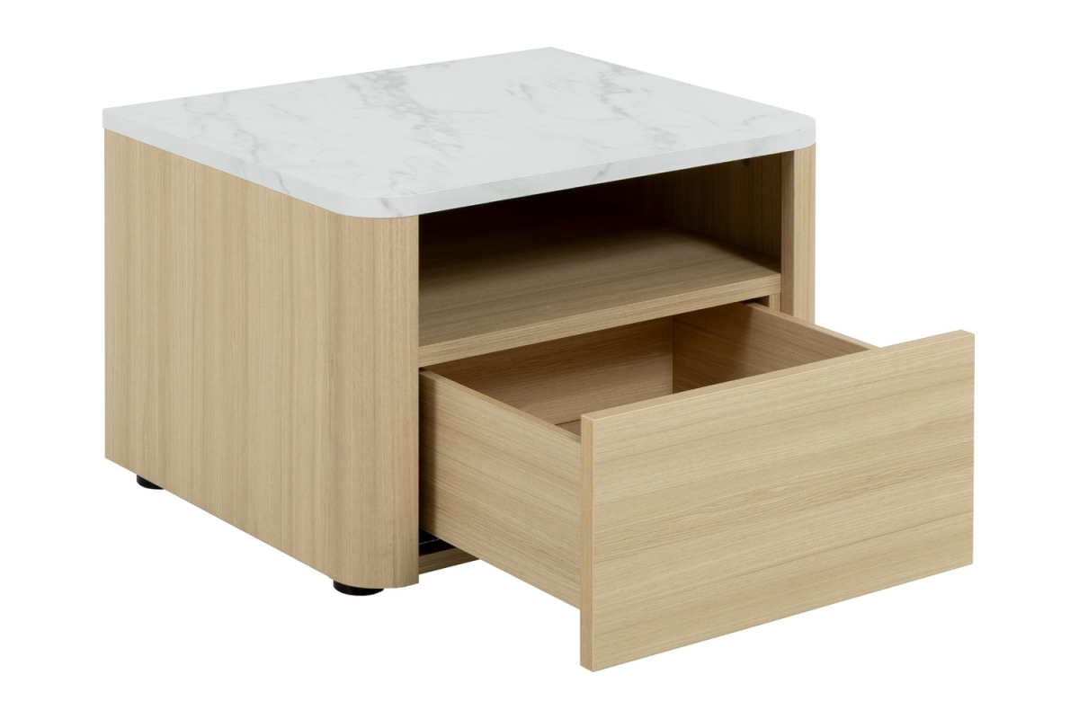 Chevet bois Soléa avec tiroir – Table de nuit chêne clair et marbre
